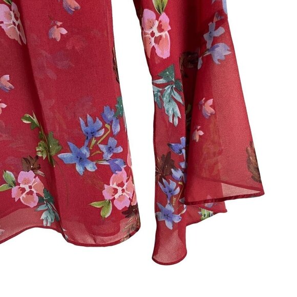 Cabi Devoted Sz S Blouse Red Floral Bell Sleeves Medium 3590 Multi Color Layered - Picture 4 of 8